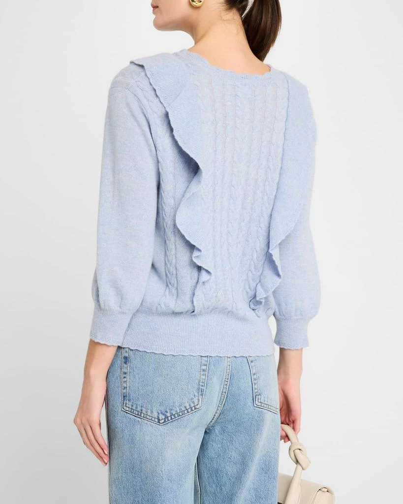 Autumn Cashmere Ruffle-Trim Cable Cashmere Sweater 3