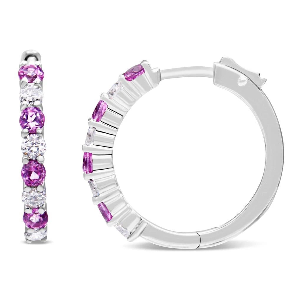 Haus of Brilliance 10K White Gold 2.5MM Sapphire Gemstone and 1/2 Cttw Diamond Hoop Earrings 4