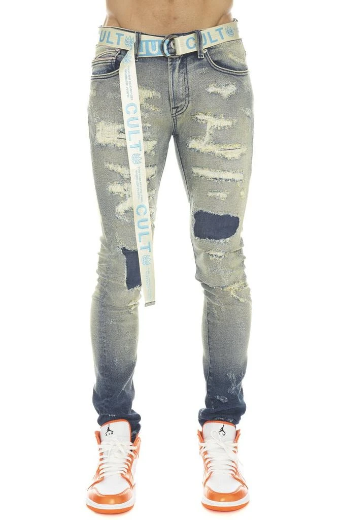 Cult of Individuality Punk Rip & Repair Super Skinny Stretch Jeans with Web Belt 1