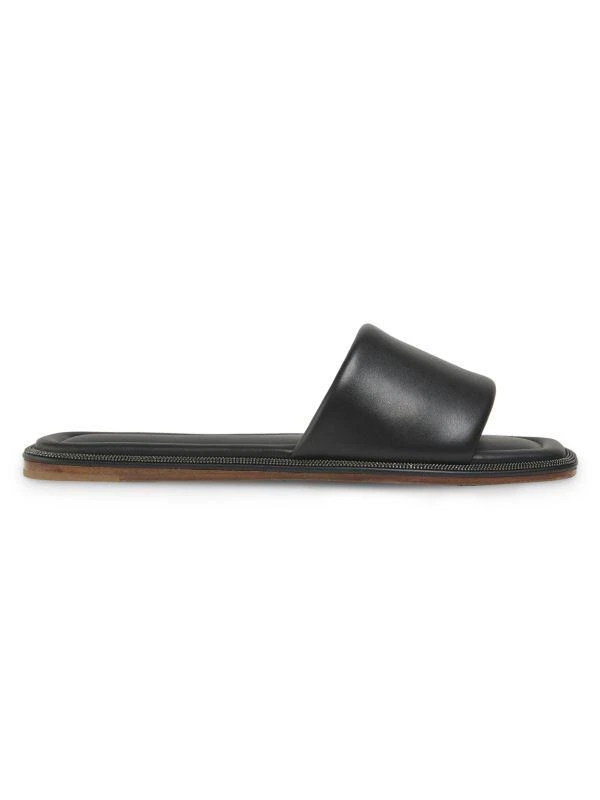 Brunello Cucinelli Monili Trim Leather Flat Sandals 1