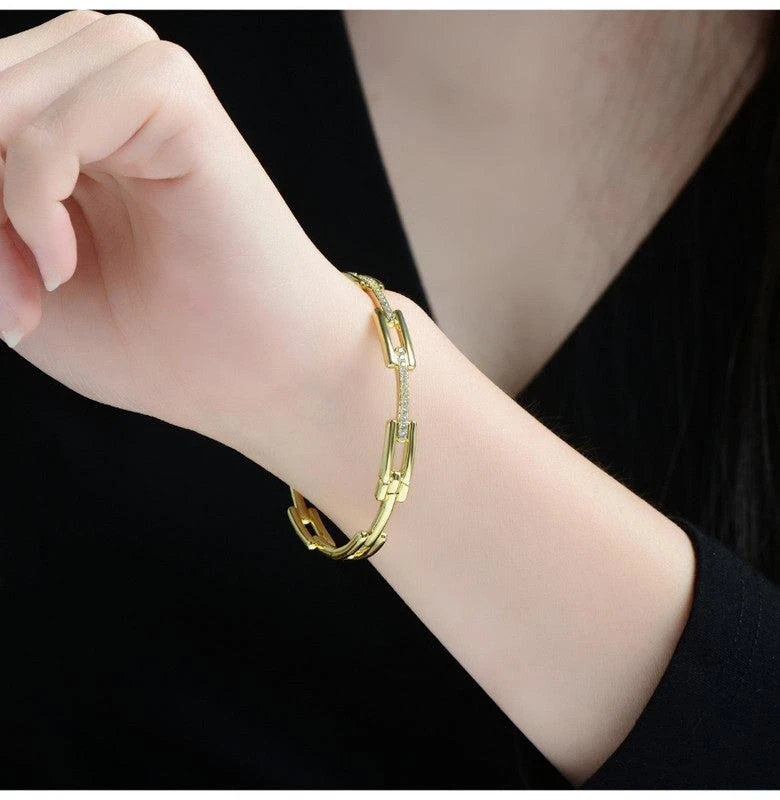 Rachel Glauber 14K Gold Plated with Clear Cubic Zirconia Rectangular Link Bracelet 3