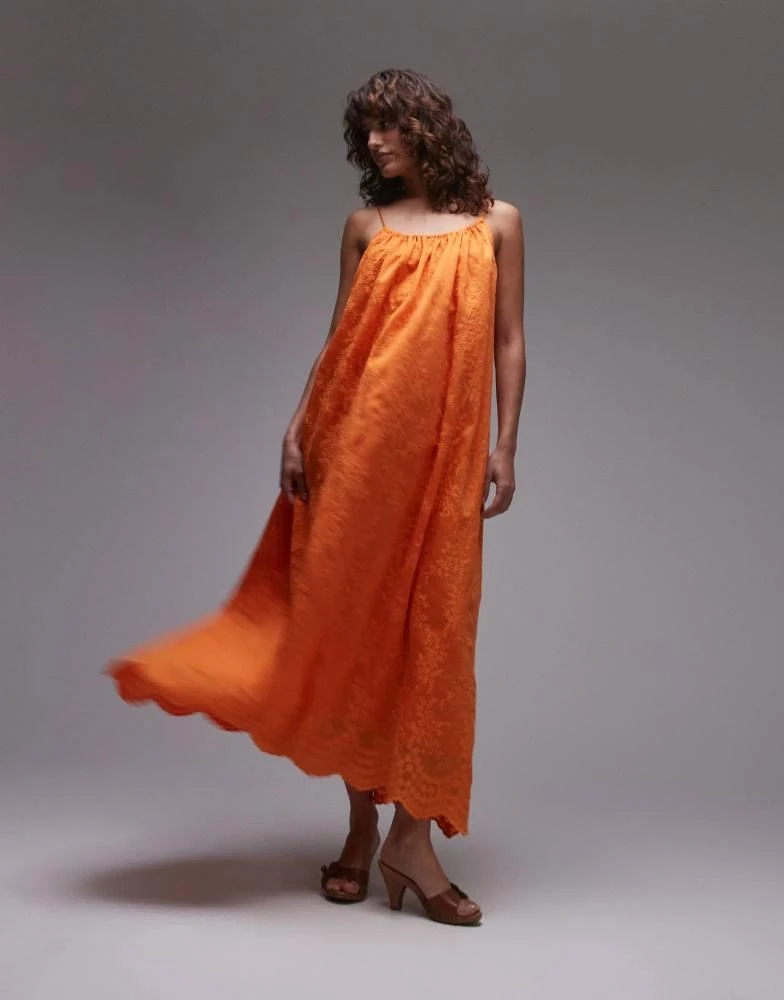 Topshop Topshop embroidered midi dress in orange 1