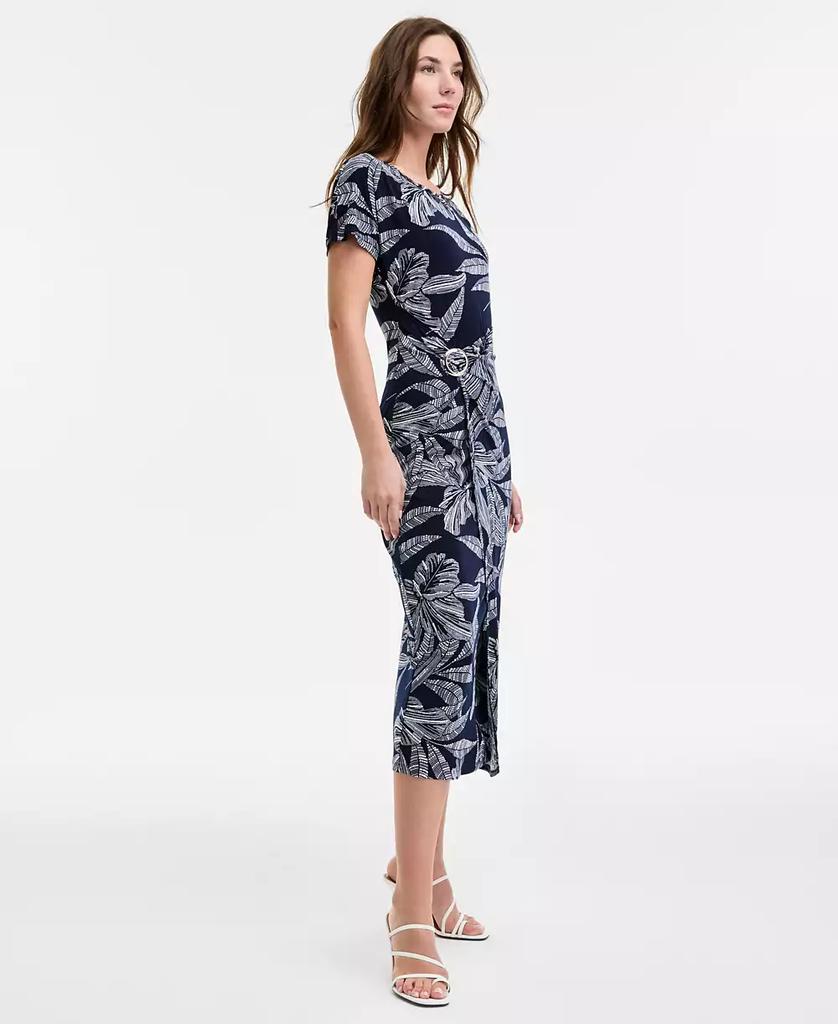 Robbie Bee Women's Printed Round-Neck Faux-Wrap Dress
