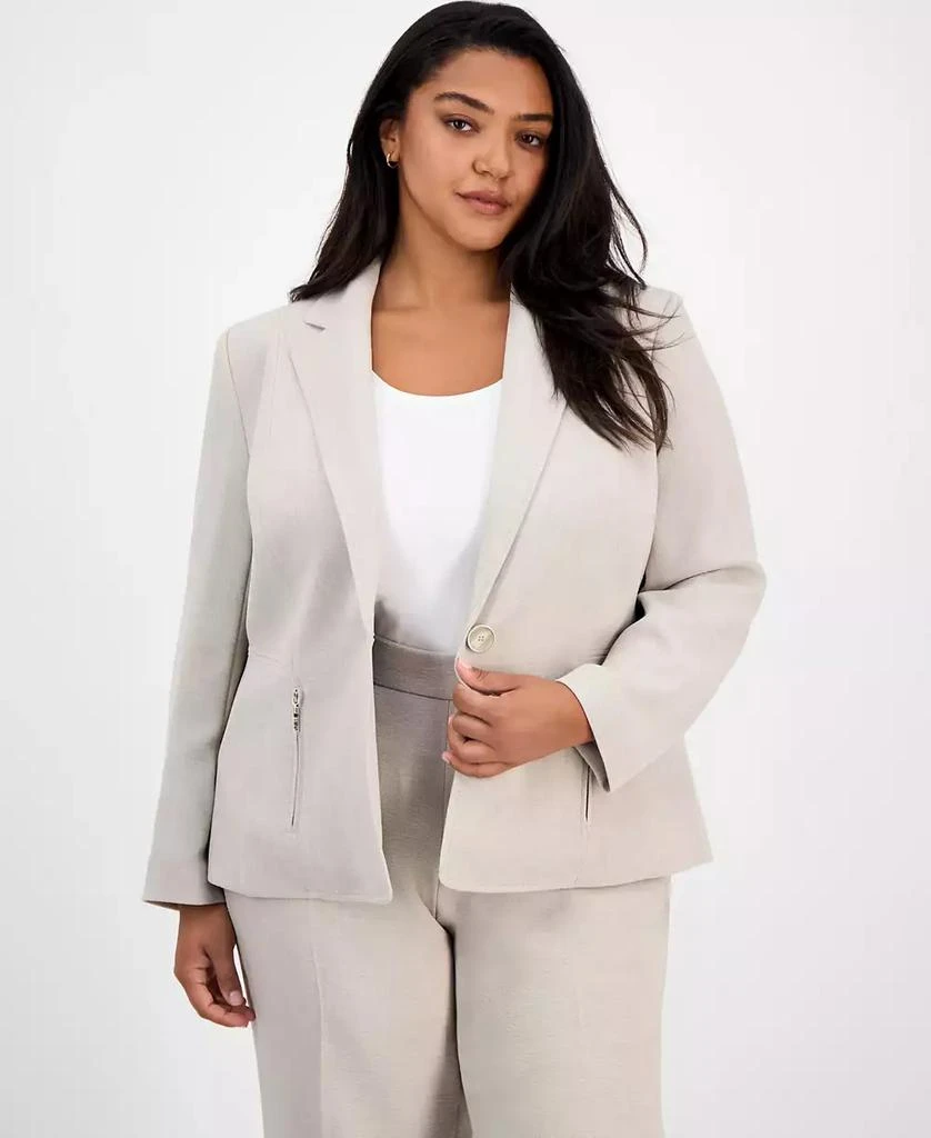 Kasper Plus Size One-Button Zip-Pocket Blazer 1