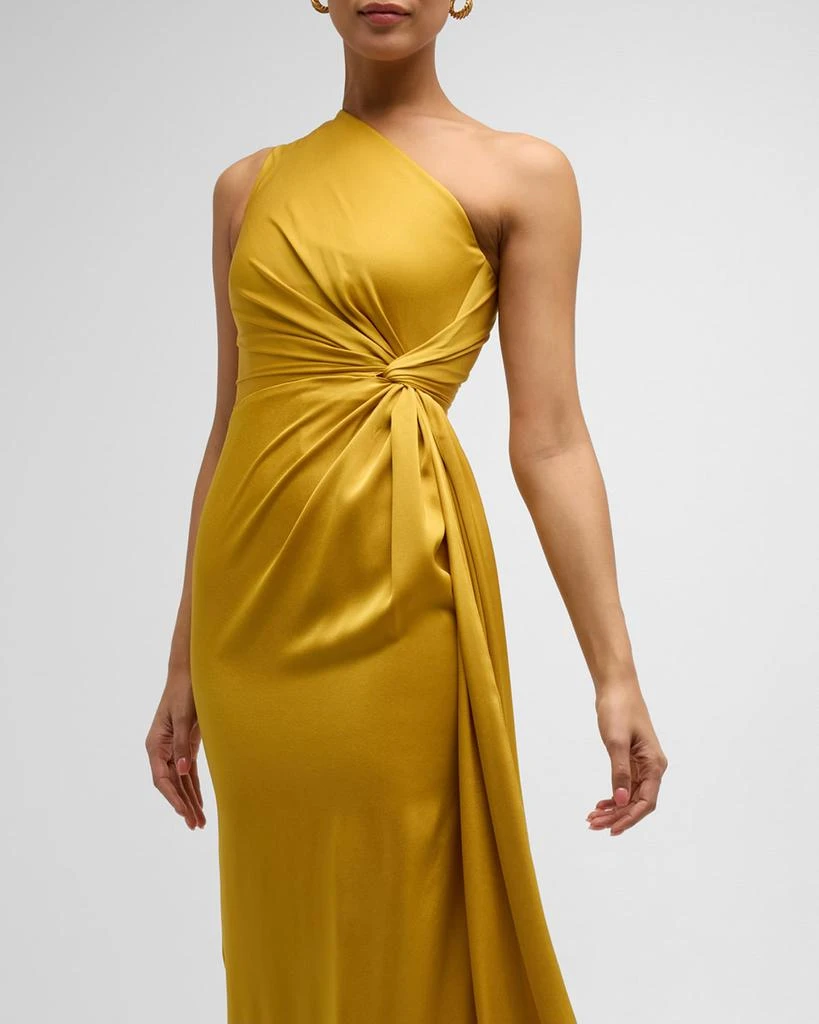 Alex Perry One-Shoulder Twisted Satin Crepe Column Gown 8