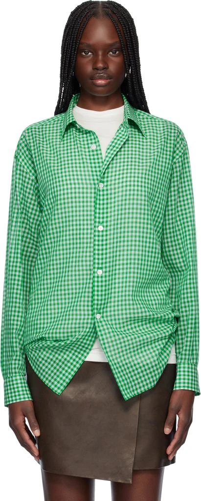 AURALEE Green Airy Light Cotton Check Big Shirt - Shirts - BeyondStyle
