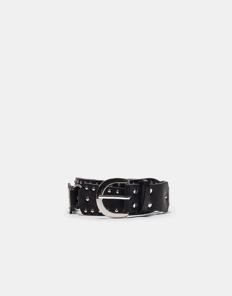 Stradivarius Stradivarius Belt with elongated stud pieces in black 2