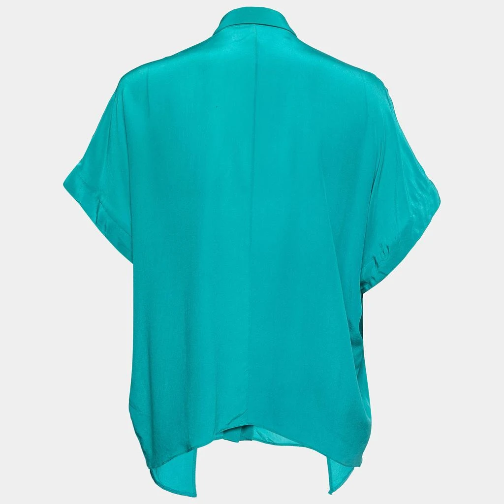 Elie Saab Elie Saab Green Crepe Silk Ruffled Overlay Shirt S 2