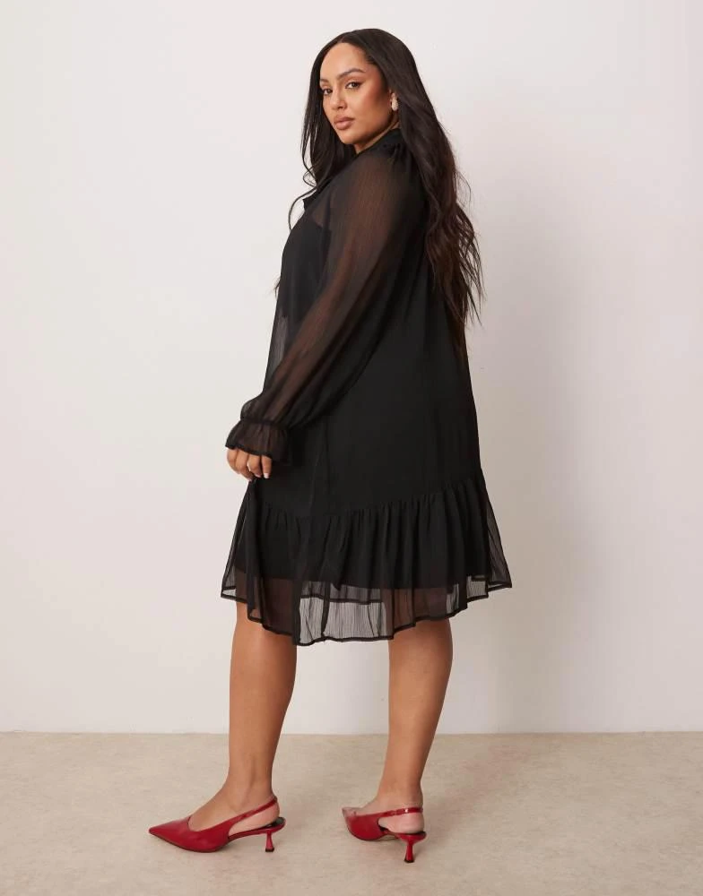 New Look Plus New Look Curve bow chiffon mini dress in black 4