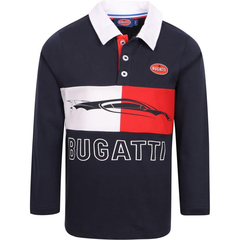 Bugatti Long sleeved logo polo shirt in navy