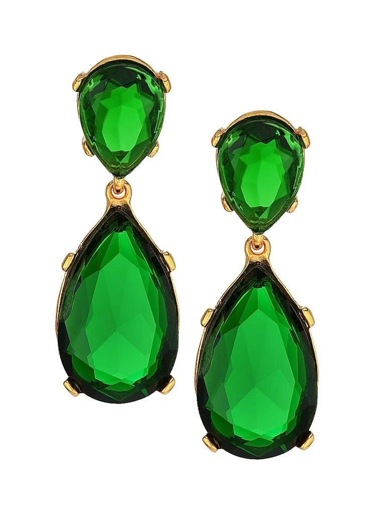 Kenneth Jay Lane Emerald-Color Crystal Double-Teardrop Earrings