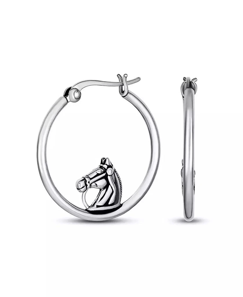 Bling Jewelry Large Big Cowgirl Equine Gift Equestrian Horse Hoop Earrings Oxidized Sterling Silver 1.25 Inch Diameter