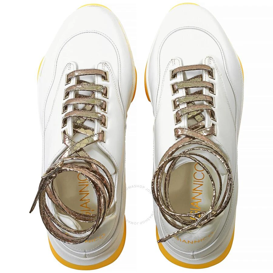 GIANNICO Ladies White / Inox Calfskin Python Lace-up Buckle Sneakers 3