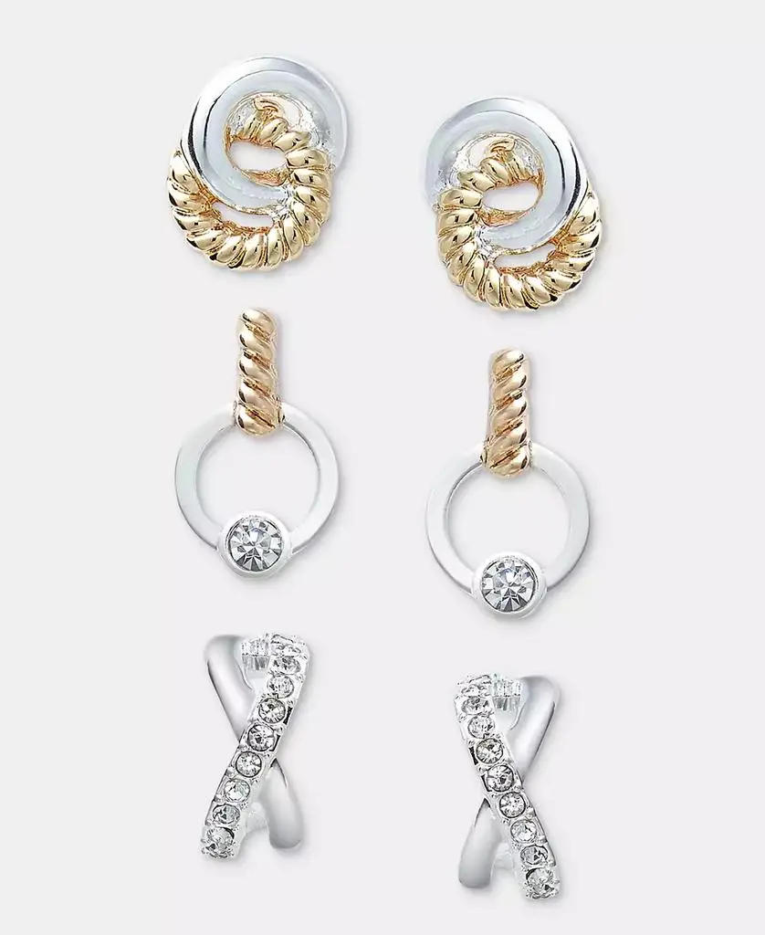 Anne Klein 3-Pc. Set Pavé Twisted Earrings