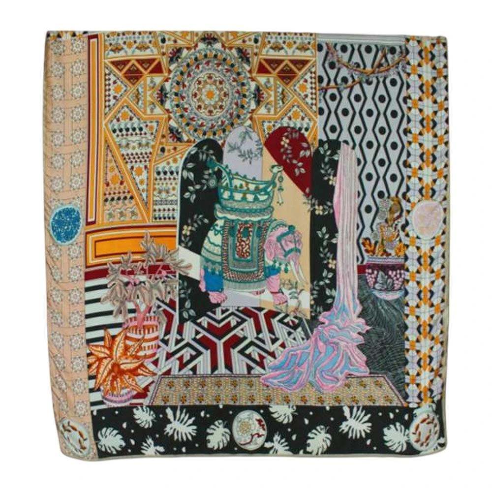 TRUEDAMES Ornate Elephant Motif Printed Oblong Silky Satin Scarf Shawl 2