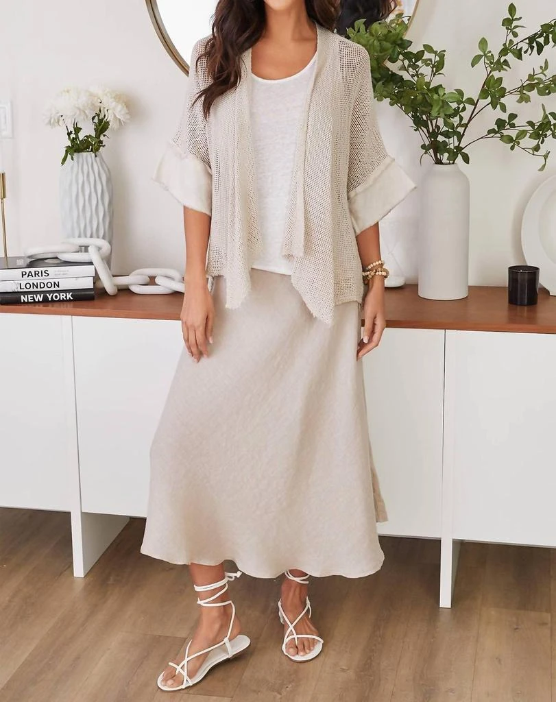 chinese dress ladies Milio Milano Linen Long Sleeve Button Down Mid-Length Dress, Mocha