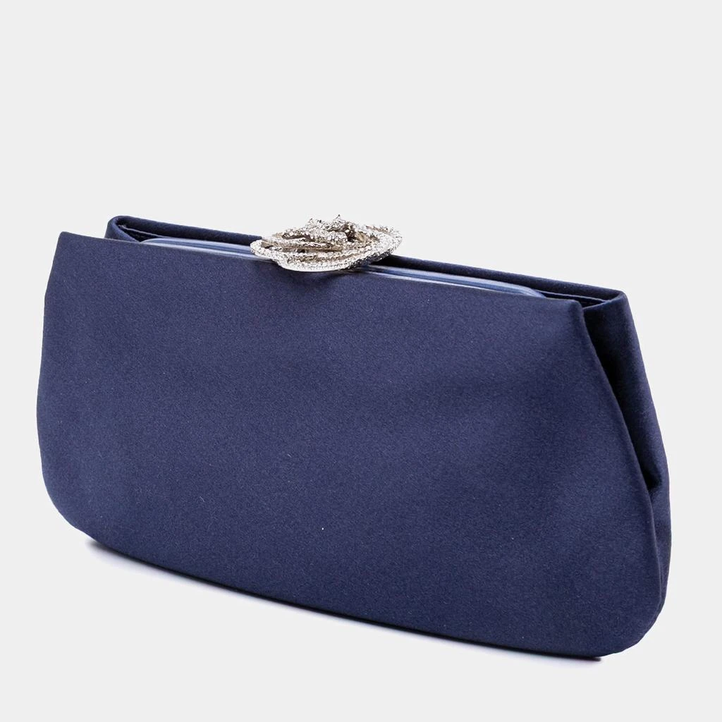 Chanel Chanel Navy Blue Satin Crystal Camellia Evening Frame Clutch 2