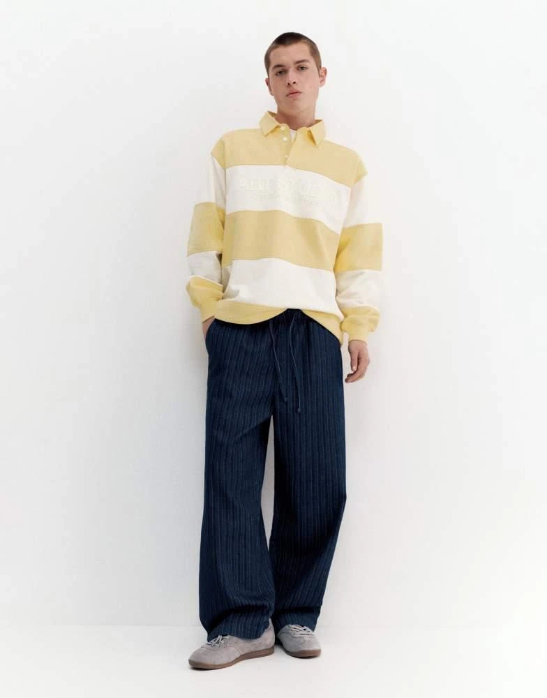 Pull&Bear Pull&Bear Striped denim jogger trousers in navy