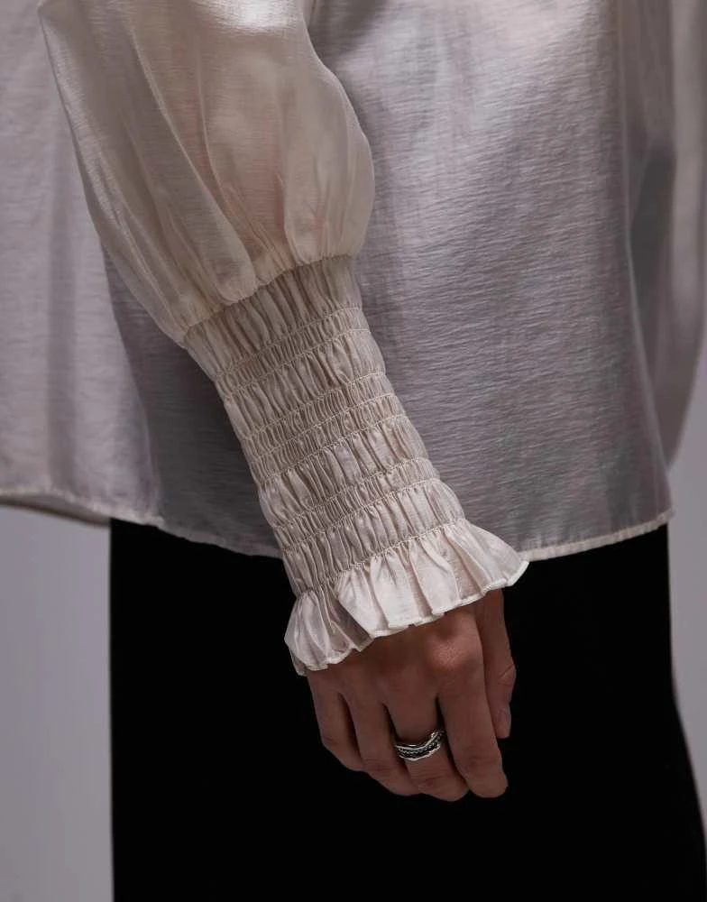 & Other Stories & Other Stories sheer volume blouse with frill detail in white 3