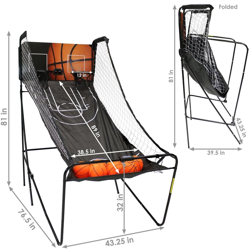 Sunnydaze Indoor Folding 2-Player Arcade Basketball Game with 8 Game Modes and Electronic Scorer - 81" 3