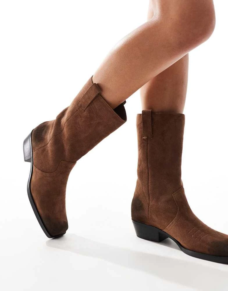 Pull&Bear Pull&bear suede mid calf boots in brown 3