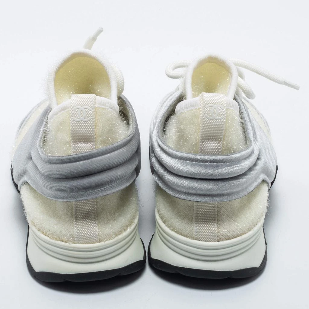 Chanel Chanel White/Grey Stretch Fabric and Corduroy CC Sneakers Size 40.5 5