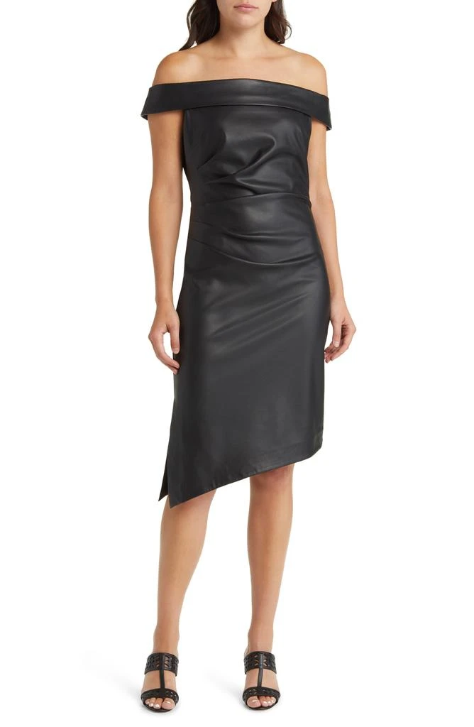 slim fit dress slacks Latte Off the Shoulder Faux Leather Mini Dress main image 0