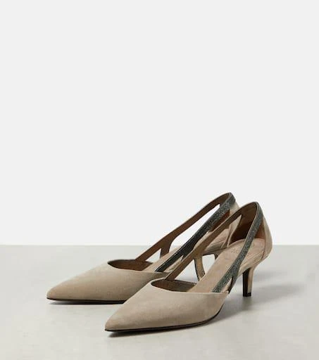 Brunello Cucinelli Embellished suede slingback pumps 5