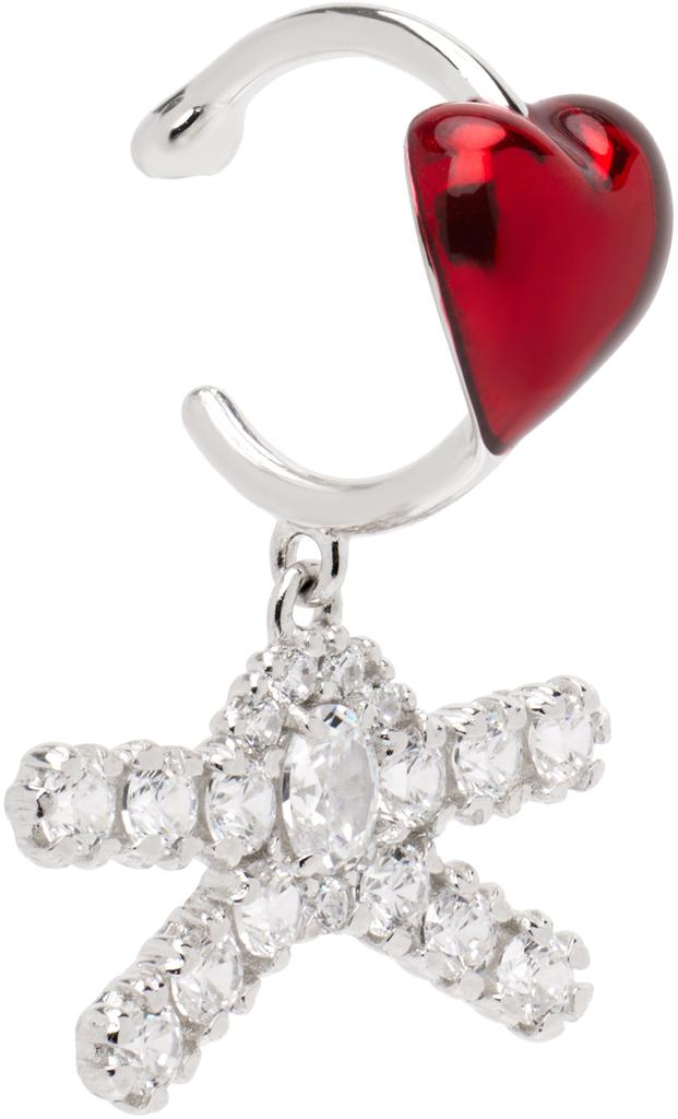 Shushu/Tong Silver & Red YVMIN Edition Enamel Heart Gem Bowknot Lip Ring