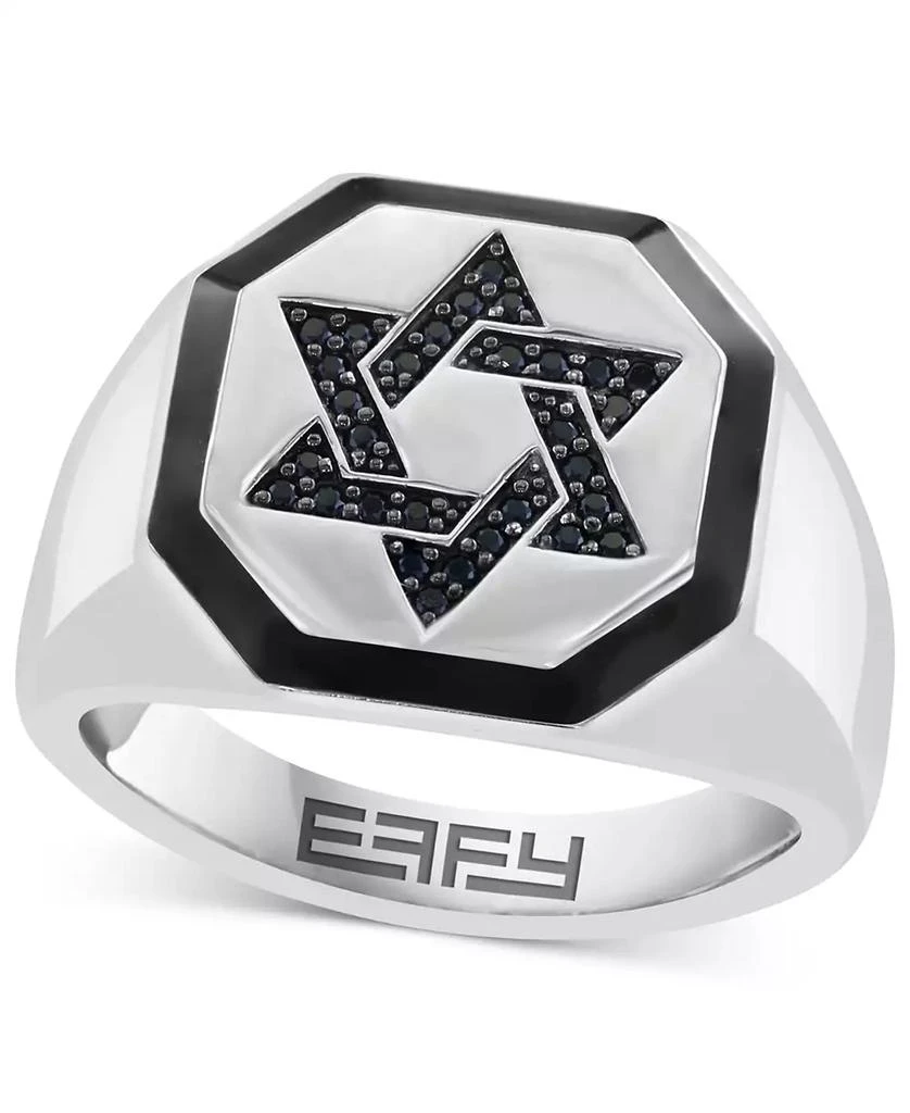 Effy EFFY® Men
s Black Spinel (1/6 ct. t.w.) 
Black Enamel Star of David Ring in Sterling Silver