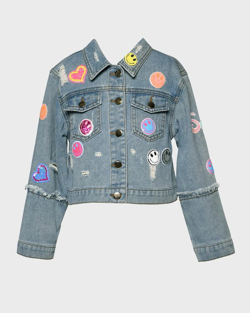Hannah Banana Girl's Denim Jacket With Multicolor Patches, Size 4-14 3