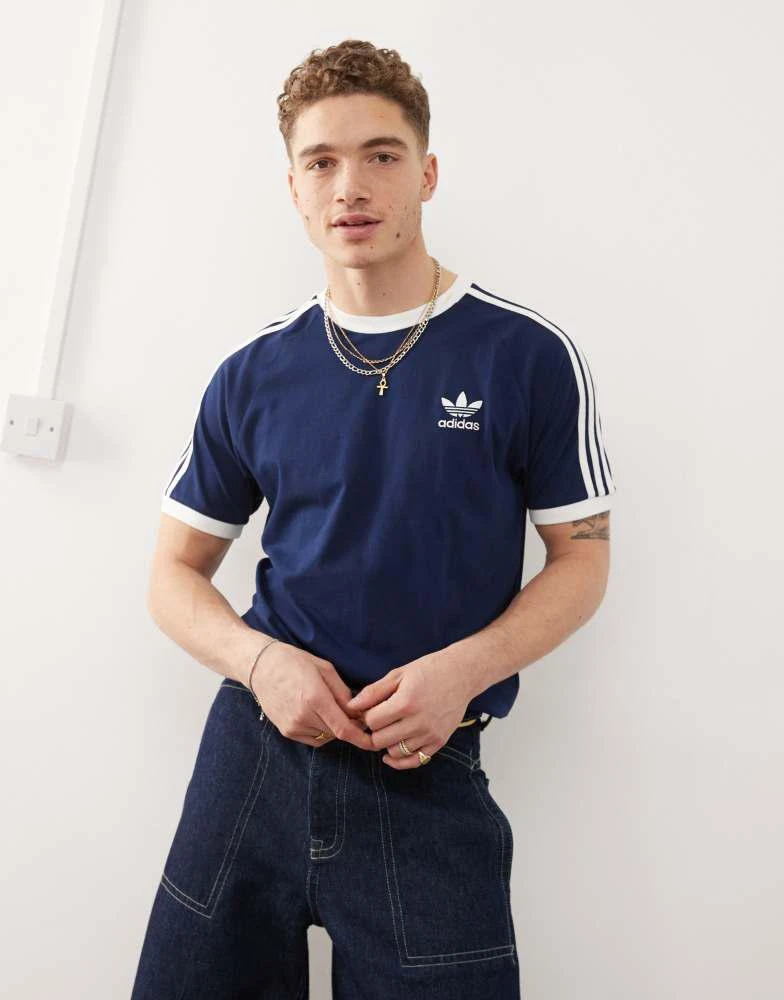Adidas adidas Originals three stripe t-shirt in navy 1
