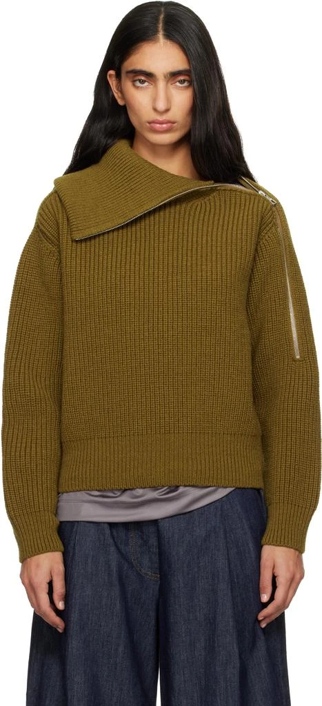 Dries Van Noten Khaki Zipped Wool Turtleneck 1