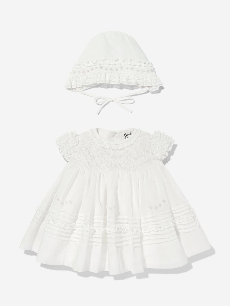 Sarah Louise Baby Girls Dress and Bonnet in Ivory