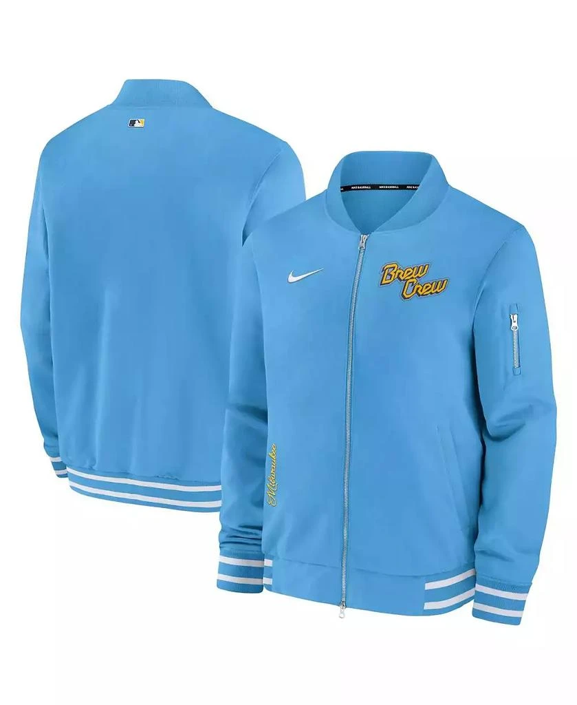 NIKE Men's Blue Milwaukee Brewers City Connect Authentic Collection Game Time Bomber Full-Zip Jacket 1