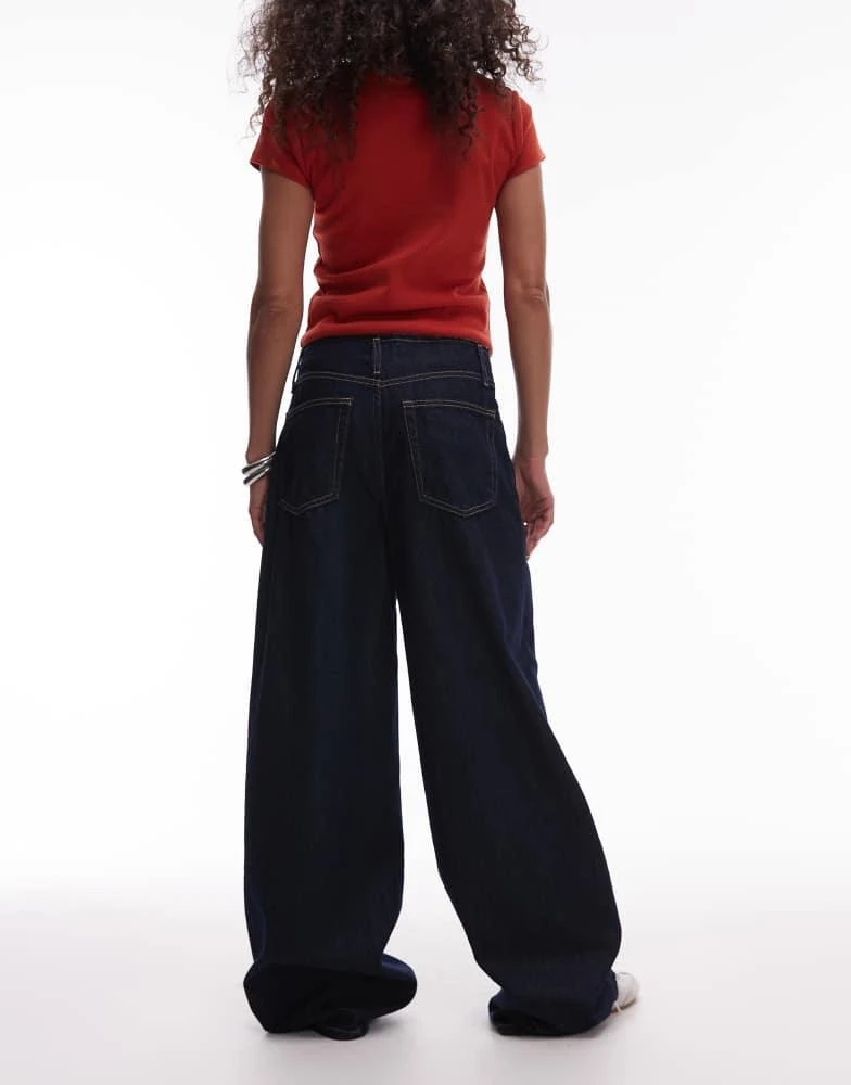 Mango Mango Maddy raw waistband low waisted jean in dark blue 3