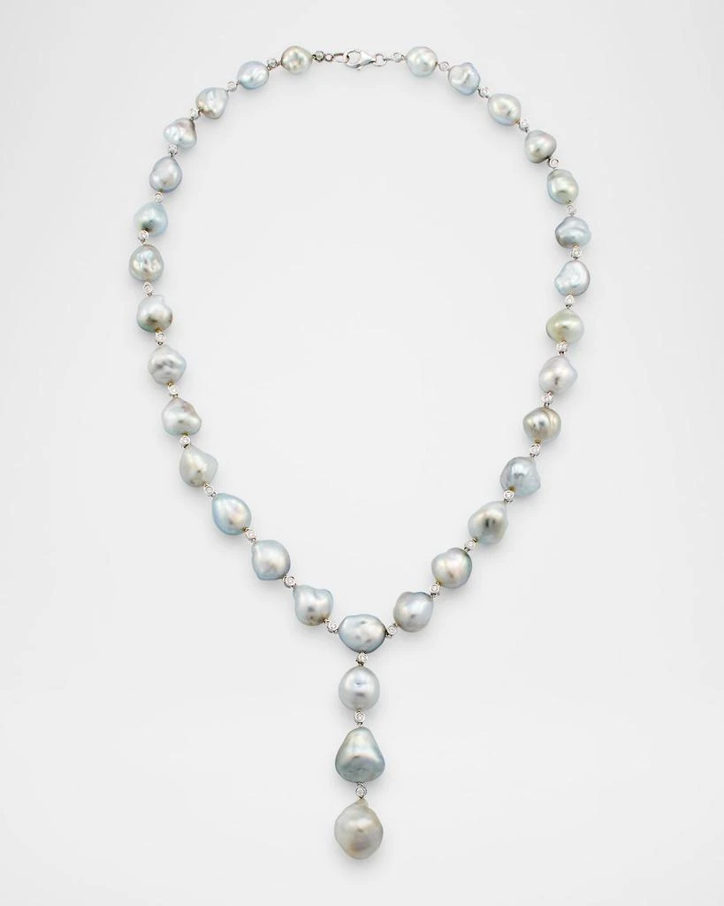 BELPEARL 18K White Gold Tahitian Pearl Lariat Necklace with Diamonds, 18"L 1