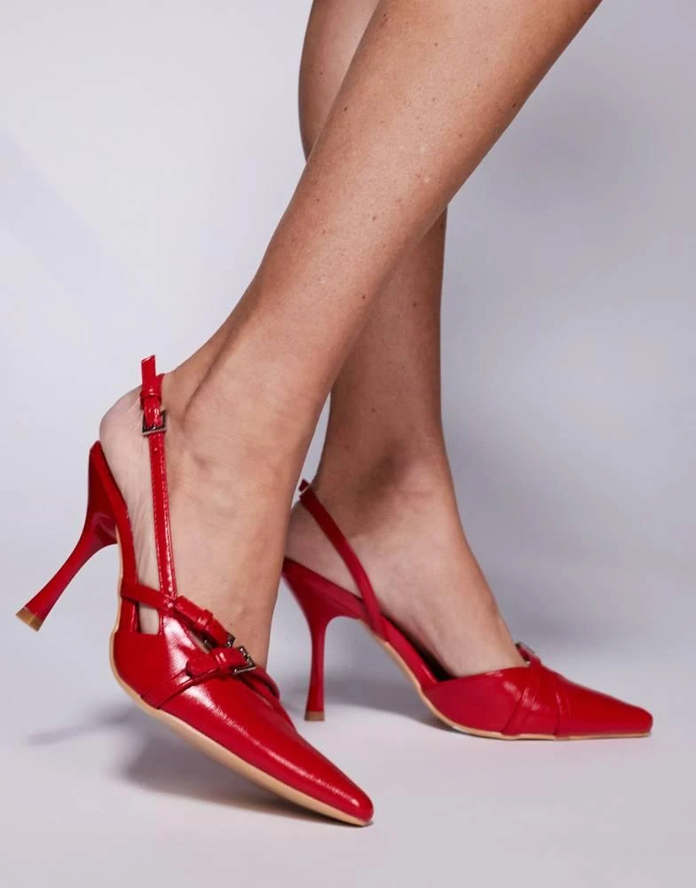 Public Desire Public Desire Smooch strappy sling back kitten heeled shoes in cherry red 4
