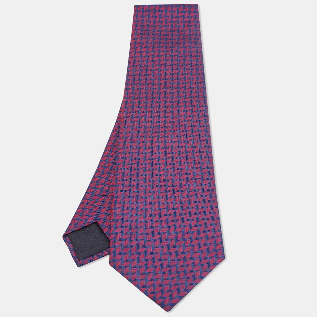 Hermes Hermes Blue/Red H Pattern Jacquard Silk Tie 1