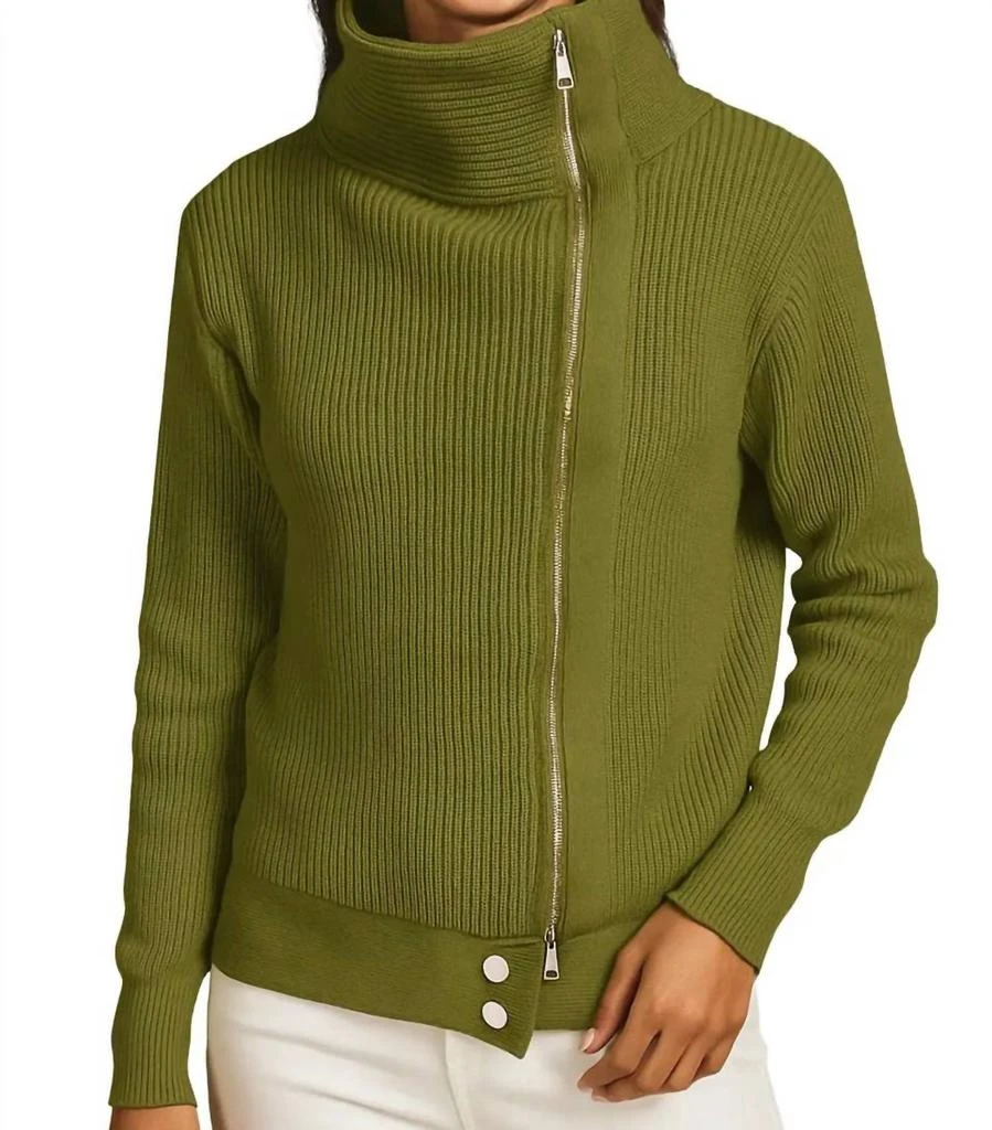 BiBi Front Zip Up High Neck Sweater Jacket In Olive