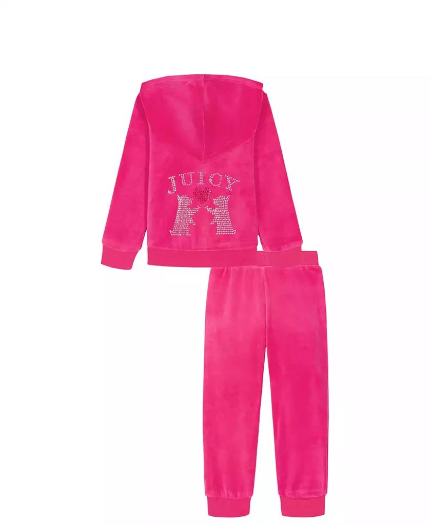 Juicy Couture Girls Toddler 2T-4T Velour Full Zip Hoodie and Jogger Pants, 2-Piece Set 2