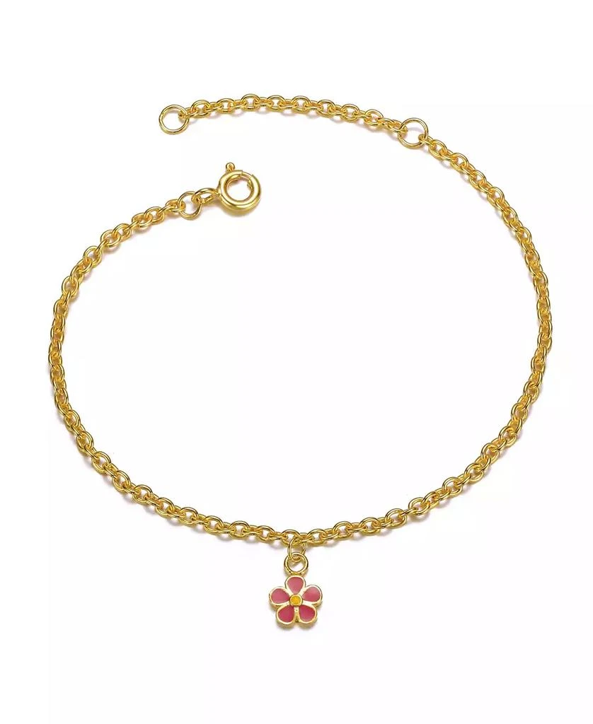 GiGiGirl 14k Gold Plated Fuchsia-Red Daisy Flower Drop Charm Bracelet