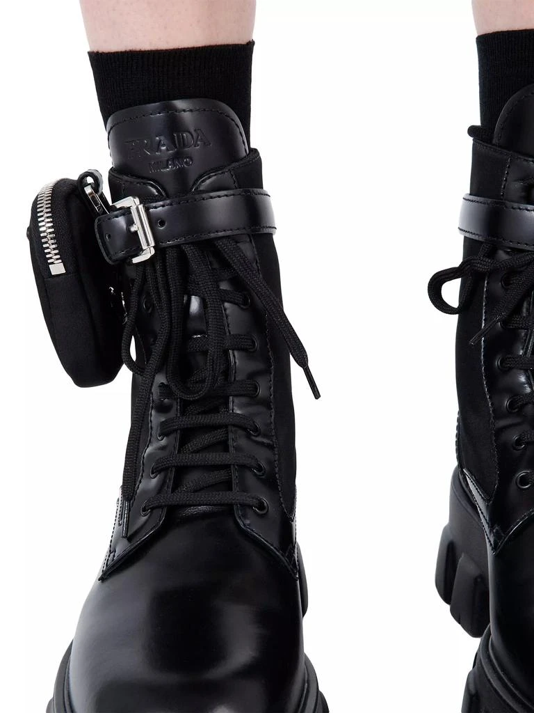Prada Monolith Leather and Re-Nylon Combat Boots 6