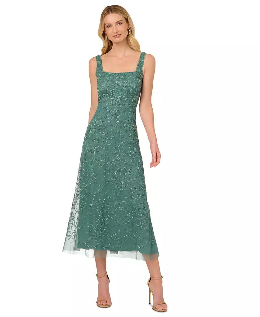 Adrianna Papell Women's Square-Neck Beaded Mesh Gown 1
