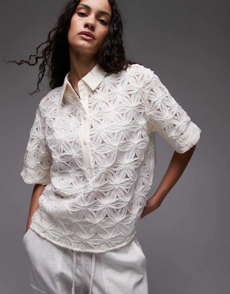 Mango Mango daisy crochet short sleeve top in white 1