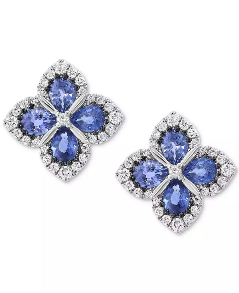 Effy EFFY® Blue Sapphire (1-3/8 ct. t.w.) 
Diamond (1/3 ct. t.w.) Flower Stud Earrings in 14k White Gold 3