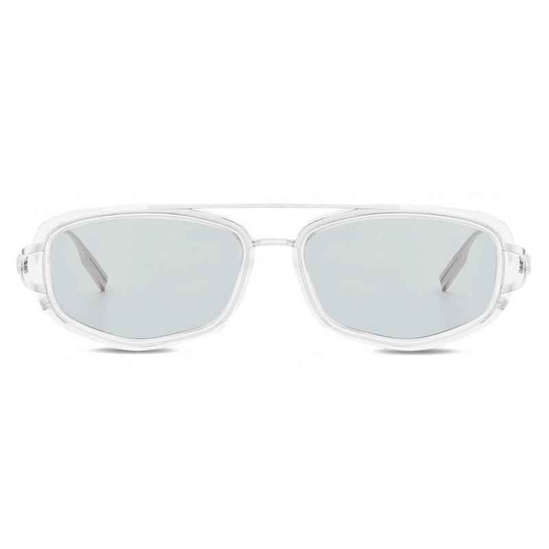 Dior Dior Rectangle Full Rim, with a Silver/Transparent frame and Light Blue lens.