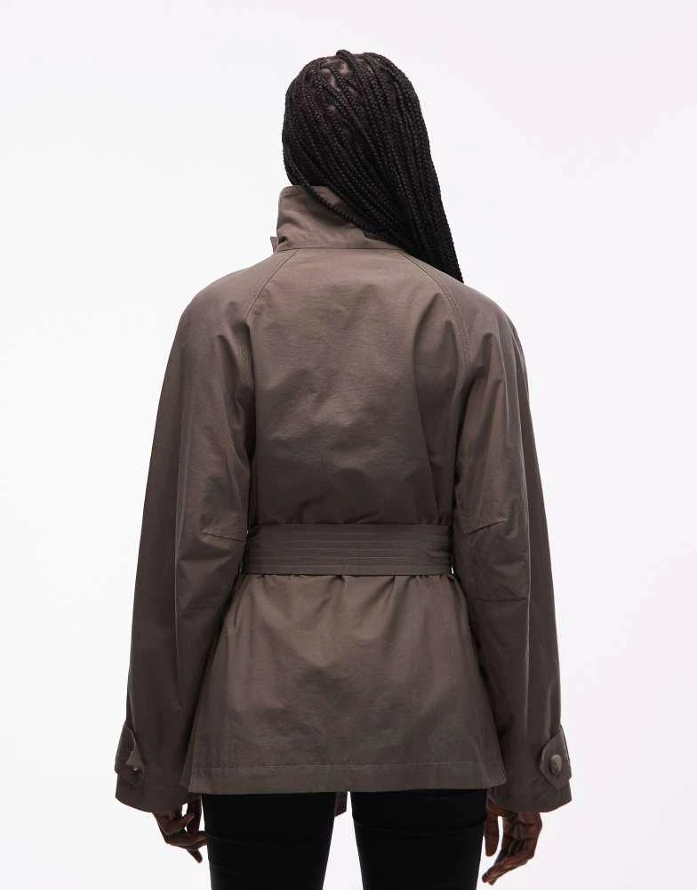 ASOS ASOS DESIGN funnel neck tie belt trench coat in mushroom 4