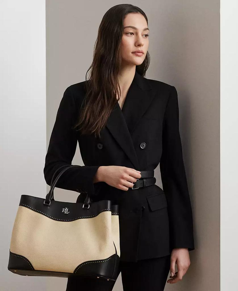 Ralph Lauren Marcy Straw & Leather Satchel