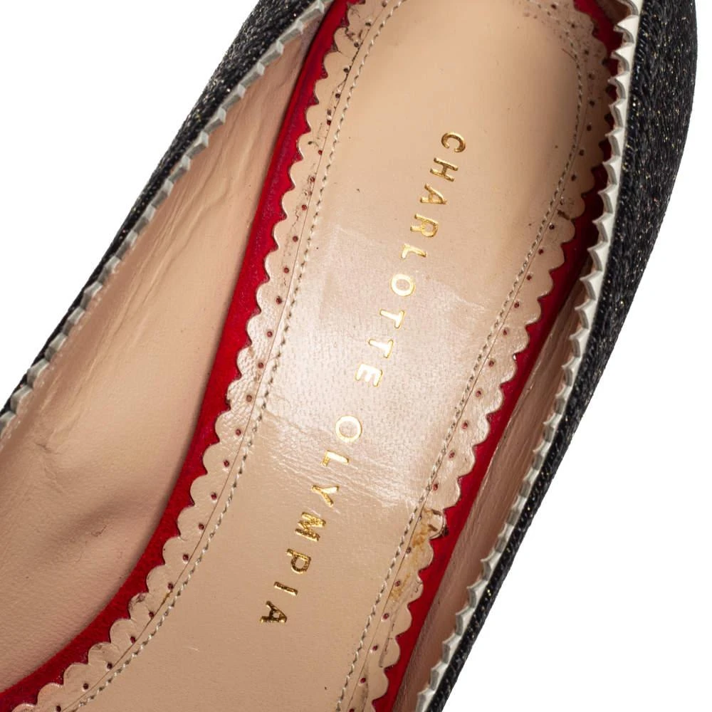 Charlotte Olympia Charlotte Olympia Black Glitter And Patent Leather Scalloped Trim Peep Toe Platform Pumps Size 37.5 7